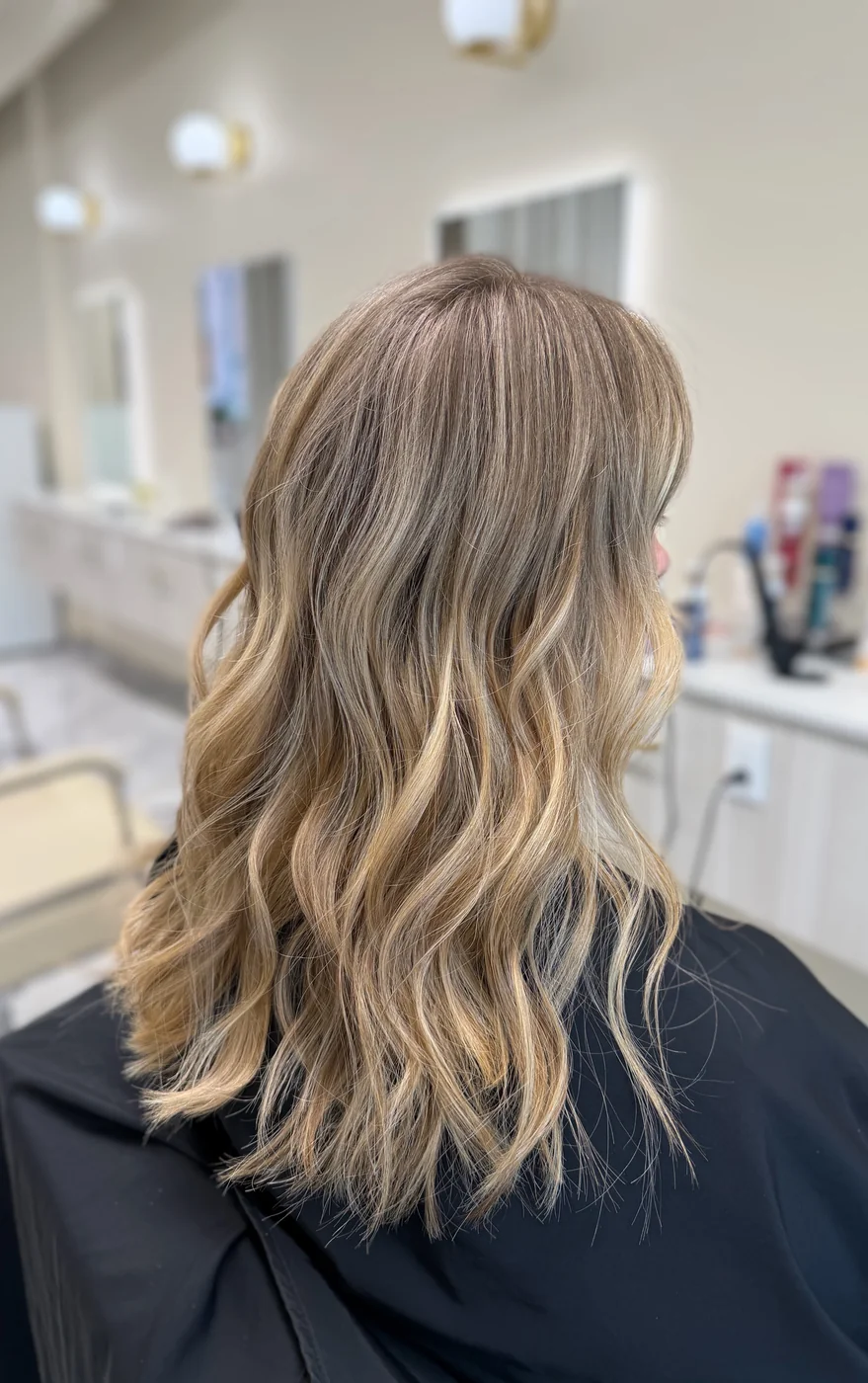 Balayage highlights on a layered mid-length cut at Salon Dain Forest Hill
